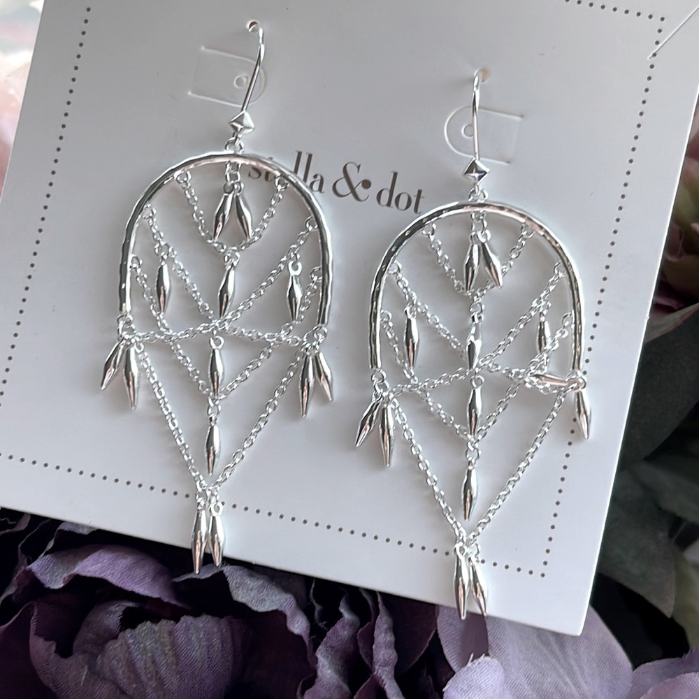 STELLA & DOT HELAI CHANDELIER EARRINGS new in box, Silver